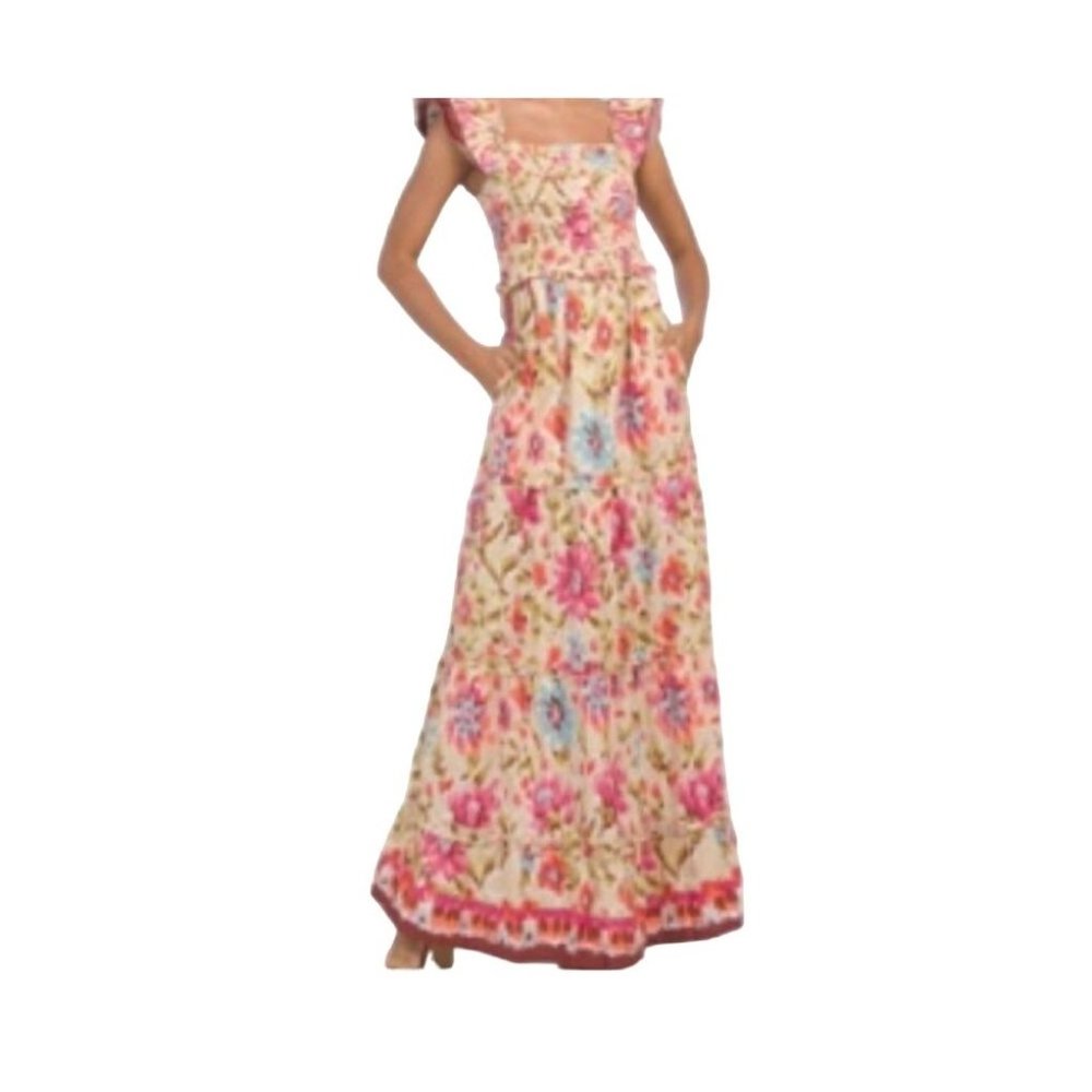 NWT House of Harlow Zoey Khaki Floral Bohemian Smocked Maxi Dress Medium $268 - Picture 1 of 11